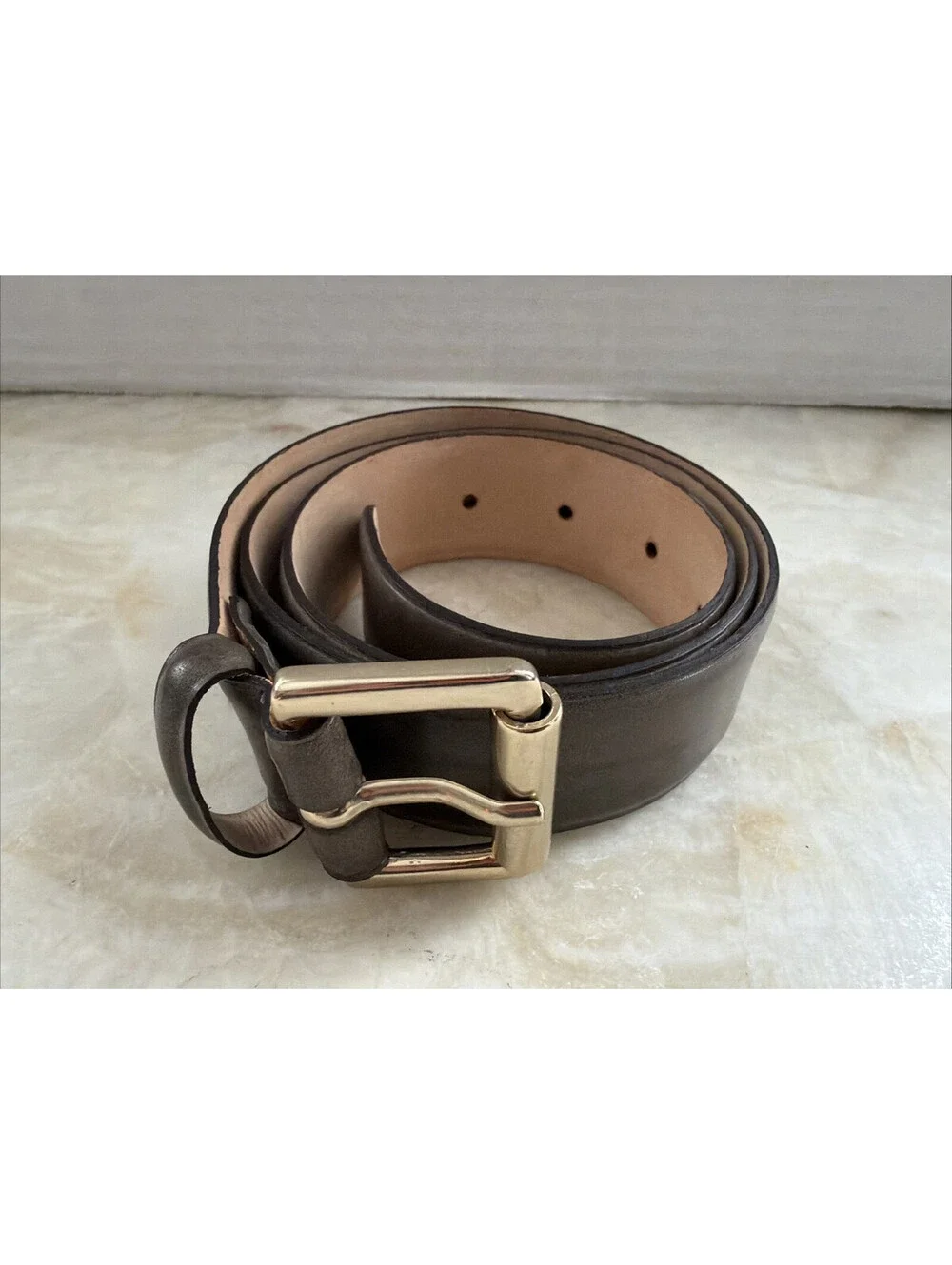 Max Mara Pegaso Sage Gray Green Leather Belt Size Small 34.5